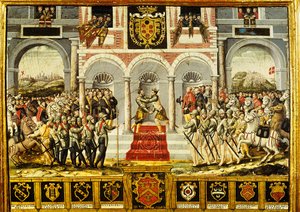Der Vertrag von Cateau-Cambrésis und die Umarmung von Henri II. von Frankreich und Philipp II. von Spanien, 2.-3. April 1559