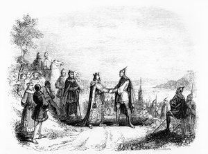 Der Vertrag von Saint Clair-sur-Epte zwischen Karl III. dem Einfältigen und Rollo dem Wikinger, 911 von French School