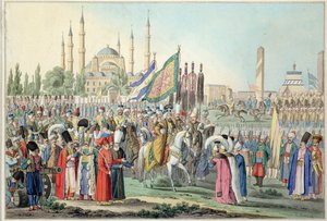 Der türkische Sultan inspiziert seine Janitscharen