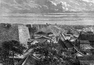 Die Mauern von Peking, China. Gravur in „The Youth Journal“