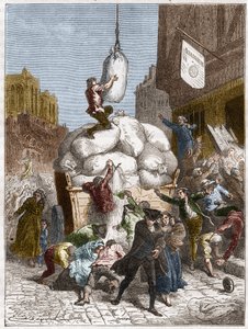 Der Mehlkrieg: Plünderung von Bäckereien in Paris um 1775 (erste der Französischen Revolution) (Stich)