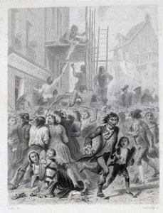 Der Mehlkrieg: Aufruhr vor einer Bäckerei im Mai 1775 (erste Früchte der Französischen Revolution) von French School