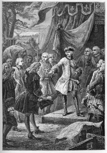 Der Österreichische Erbfolgekrieg (1740-1748) - Botschafter der Vereinigten Provinzen stellen sich 1747 vor Ludwig XV. - Gravur