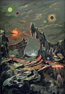 Die Welt von vier Monden und vier Sonnen, Illustration aus LAstronomie Populaire, geschrieben von Camille Flammarion (1842-1925) 1881