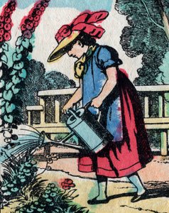 Die Aktivitäten für Mädchen aus guten Familien: Gartenarbeit lernen - Epinal-Bild - 19. Jahrhundert (Gravur)