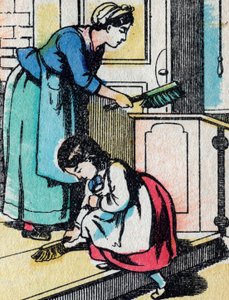 Die Aktivitäten für Mädchen aus guten Familien: Hausarbeit - Epinal-Bild - 19. Jahrhundert (Gravur)