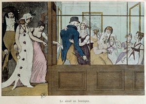 Der Terminladen: das Serail im Laden Ein Bordell im Palais Royal in Paris. Lithographie aus dem frühen 18. Jahrhundert Paris, dekorative Künste
