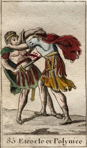 Die Brüder Eteokles und Polyneikes, Söhne des Ödipus, töten sich gegenseitig. Aus „Mythologie der Jugend“ von Pierre Blanchard 1803. von French School