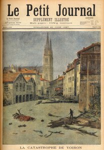 Die Katastrophe (Überschwemmung) des Dorfes Voiron (Isère) Frankreich in „Le Petit Journal“, 20. Juni 1897 (Gravur) von French School