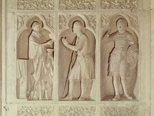 Die Kommunion eines Ritters, Detail vom Westende des Kirchenschiffs, 1245-57
