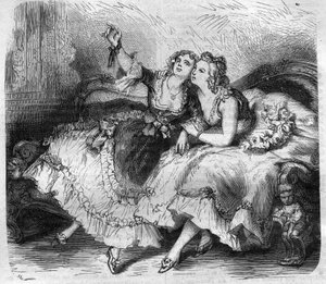 Die Töchter des „Harems“ des Königs von Frankreich Ludwig XV. genannt der Vielgeliebte (1710-1774). Gravur in „Histoire des Papes-Rois-Queen und Empereurs à travers les siècles“ von Maurice Lachatre von French School