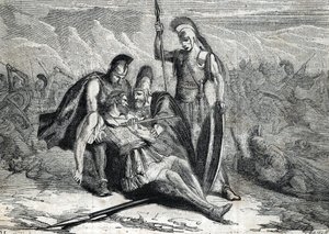 Der Tod von Epaminondas (418-362 v. Chr.) - (Gravur) 1864