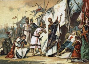 Der Tod von Saint Louis (Louis IX) (1214/1215-1270) in Tunis. Chromolithographie aus dem späten 19. Jahrhundert
