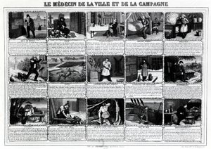 Der Arzt der Stadt und des Landes und ihre verschiedenen Patienten, veröffentlicht von J.B. Gadolachez Cours de Brosses in Lyon, Ende des 19. Jahrhunderts.