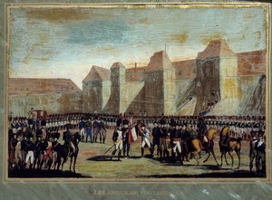 Der Abschied von Napoleon Bonaparte an die kaiserliche Garde im Hof von Cheval Blanc in Fontainebleau am 20.04.1814 von French School