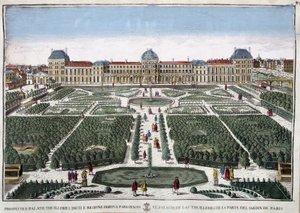 Die Gärten und der Palast der Tuilerien - Gravur von French School