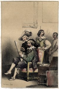 Der Maler Diego Velázquez (1599-1660) empfängt in seinem Atelier Pierre Paul Rubens (1577-1640). Platte aus "Szenen aus dem Leben berühmter Männer", Gravur in zwei Farben von Valerio. 1843