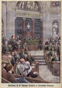 Der Dichter und Dramatiker Edmond Rostand wird in die Académie Française aufgenommen für „Le Petit Journal“ von French School