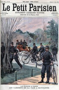Die Polizei in Paris, die Friedenswächter auf Fahrrädern. - in „Le Petit Parisien“ von French School