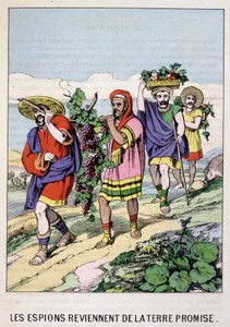 Die Spione kehren aus dem Gelobten Land zurück - in „Das Leben des Moses“, ed. Olivier Pinot, Epinal, Ende des 19. Jahrhunderts