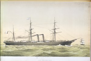 Der transatlantische Raddampfer Le Pereire auf der Überfahrt von Le Havre nach New York, ca. 1860