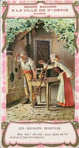 Die Frau mit der Wurstnase, Illustration des Perrault-Märchens Die drei Wünsche (Les Trois Souhaits), Ende des 19. Jahrhunderts von French School