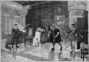 Theateraufführung: „Hernani“ von Victor Hugo (1802-1885), Akt I Szene 3. Paris, Comédie Française von French School