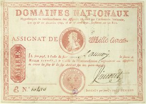 Tausend-Livre-Banknote mit einem Bild von Ludwig XVI. (1754-93), 1790 von French School