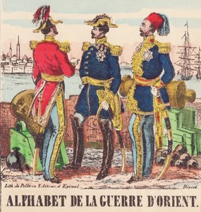 Drei Generäle: Lord Raglan, Chef der englischen Armee, Pélissier, General der französischen Armee und Omer-Pascha, Chef der türkischen Armee von French School