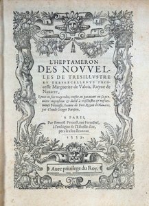 Titelseite des Heptameron: Erzählungen oder Nachrichten von Margarita von Navarra (Margarete von Valois, Margarete von Angoulême oder Margarete von Frankreich (1492-1549), Königin von Navarra und Dichterin)