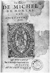Titelseite der ersten Ausgabe von Essais von Michel de Montaigne (1533-92) 1580
