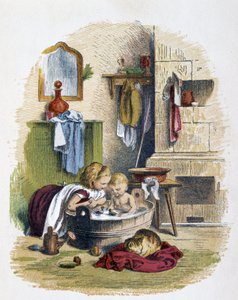 Toilette in „Schnik, schnak, Kleinigkeiten für die Kleinen“, Kinderspiele. Hrsg. London- Georges Ronthedge und Söhne. New York, The broad way Ludgate n.d. ca. 1890. von French School