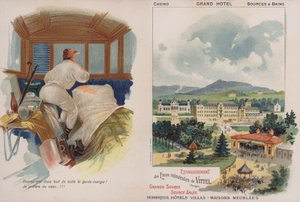 Handelskarte, die den französischen Kurort Vittel bewirbt (Chromolitho) von French School