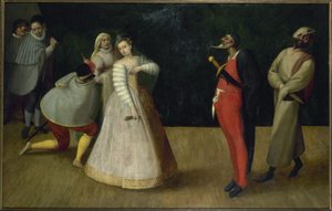 Truppe italienischer Komödianten (die Gelosi?), um 1580