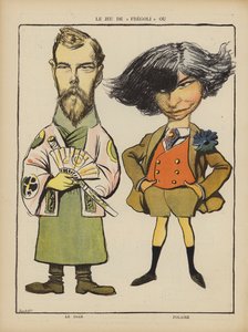 Zar Nikolaus II. von Russland und die französische Schauspielerin Polaire. Illustration für Le Rire von French School
