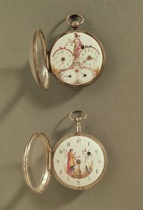Zwei Taschenuhren mit revolutionären Symbolen verziert (Metall & Emaille) von French School