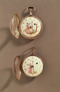 Zwei Taschenuhren mit revolutionären Symbolen (Metall & Emaille) von French School