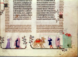 Zwei Szenen aus der Geschichte von Rebecca am Brunnen, aus der Bibel von Jean de Sy, ca. 1355 von French School