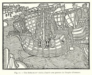 Eine Flotte im 15. Jahrhundert; nach einem Stich aus dem Vergier d