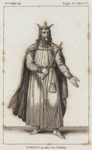 5. Jahrhundert, Herrschaft von Clovis I., Clovis I., erster christlicher König (Gravur) von French School