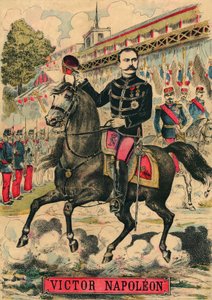 Victor Napoleon (1862-1926) an der Spitze der Bonapartisten-Anhänger, der letzte Erbe von Napoleon I. musste nach einem Gesetz der Dritten Republik von 1886 ins Exil gehen. Gravur in „Le Figaro, Beilage“, am 30.03.1889, Paris. Sammlung Selva. von French School