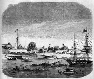 Ansicht von Fort Williams am Ufer des Ganges. Indien