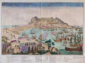 Ansicht des Felsens und der Stadt Gibraltar während der Belagerung von 1779 von French School