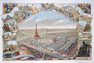 Ansicht der Weltausstellung mit den verschiedenen Pavillons und dem Eiffelturm, 1889