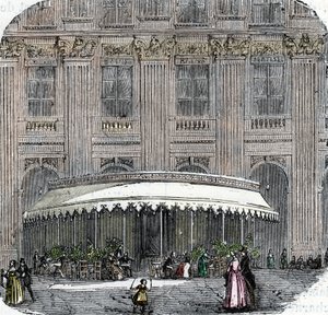 Ansicht des Cafés de la Rotonde im Palais-Royal in Paris um 1860 (farbige Gravur) von French School
