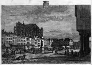 Ansicht der Stadt Beauvais in der Oise. Gravur von 1880 in „La republique illustree“ private Sammlung. von French School