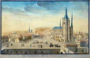 Ansicht der Stadt Dourdan von einem Gefangenen Aquarell aus dem 19. Jahrhundert Französische Schule Musee de l
