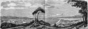 Ansicht der Stadt Nizza im Jahr 1860. Gravur in „The Illustrous World“ Nr. 157 vom 14. April 1860.