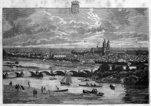 Ansicht der Stadt Tours in der Indre et Loire. Gravur von 1880 in „La republique illustree“ private Sammlung von French School