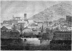 Ansicht des Hafens und der Stadt Gaeta, Italien von French School